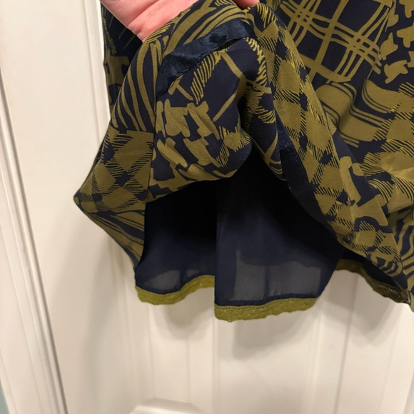 Maple Anthropologie Dress Size 2 Silk Green Navy Sweetheart Geometric Mini Lined - Picture 8 of 16